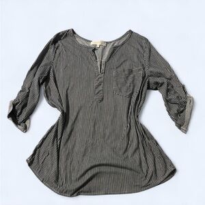 Eden & Olivia Roll Tab Sleeve Top, Blue and White Stripe, Sz L